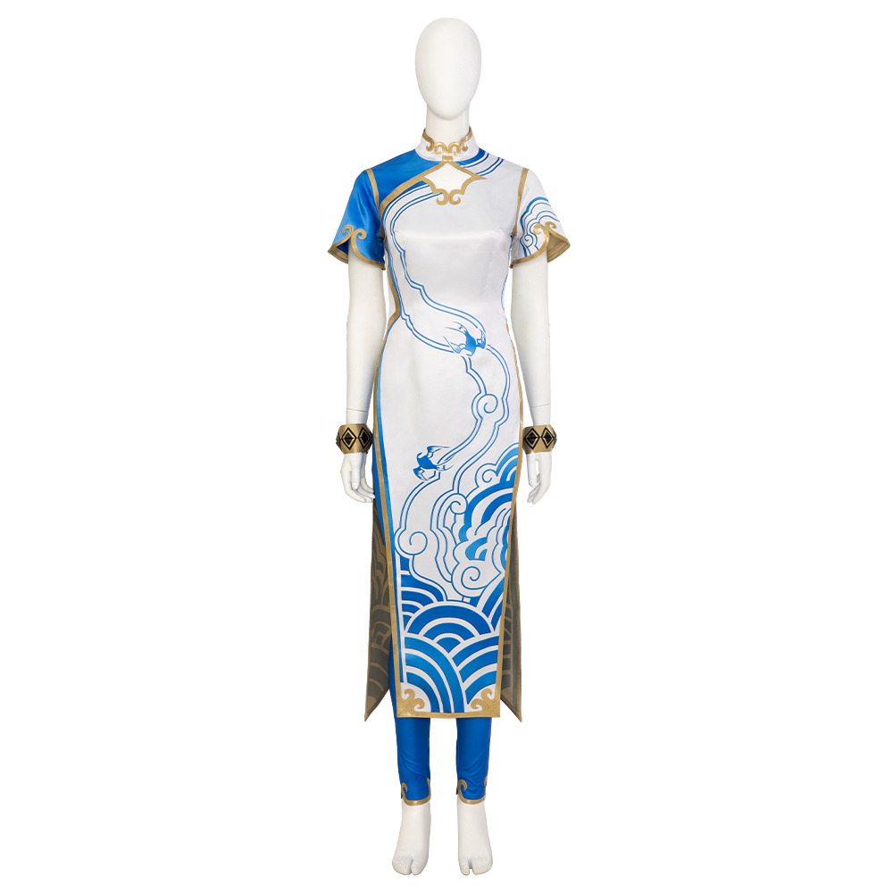 Game Street Fighter ChunLi cheongsam ,Pants ,Head rope, Stud earrings,Shoes,Cosplay Costume 
