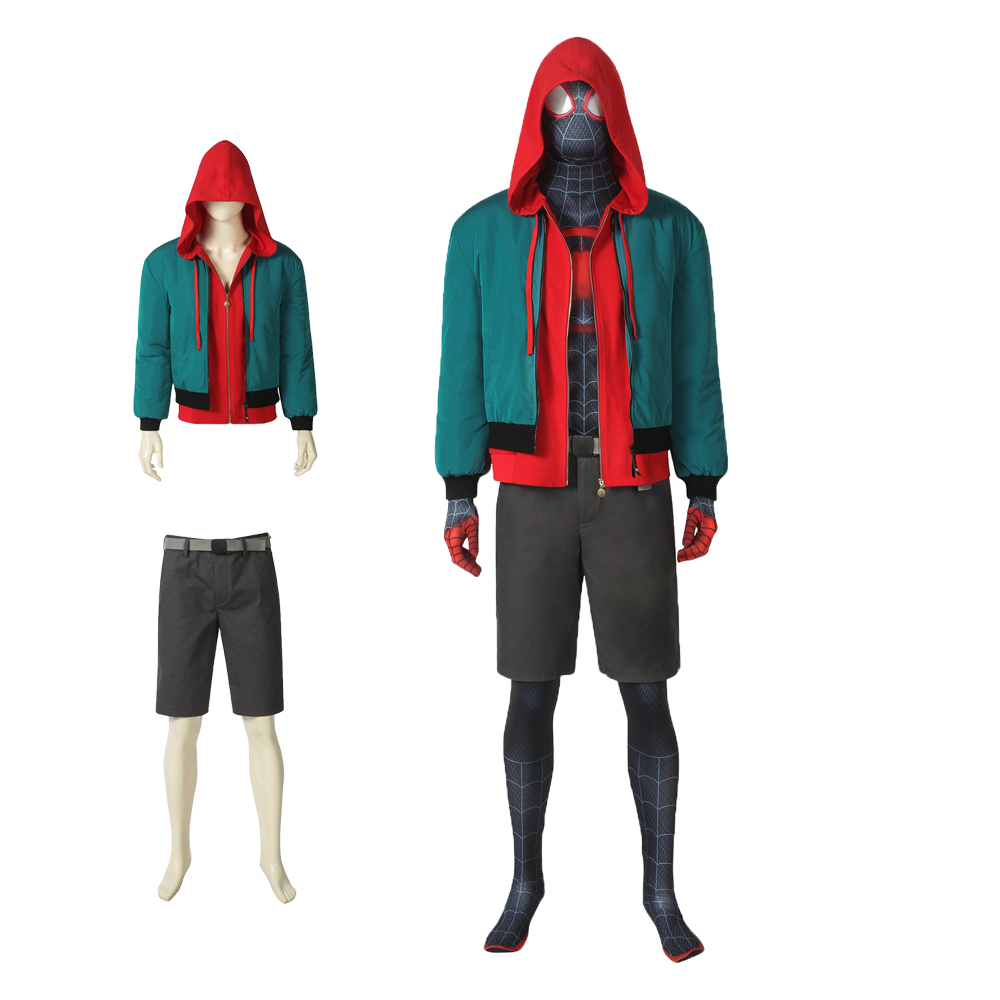 Spider-Man: Into the Spider-Verse Miles Morales Coat, Pants And Belt  Cosplay Costume Halloween Costume Sets J4362