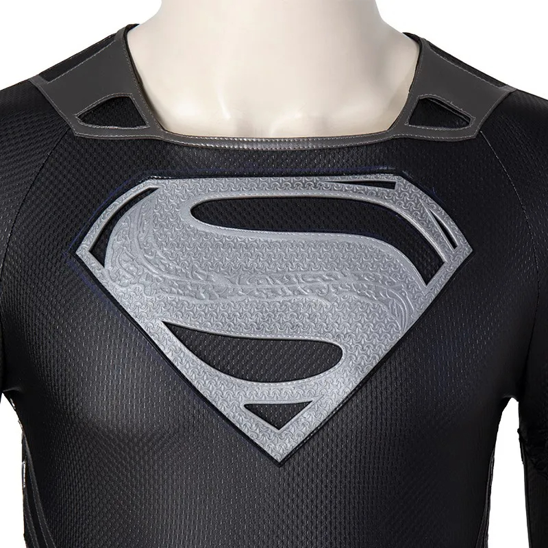 Justice League Superman Clark Kent Black Battle Suit Halloween Cosplay Costume Full Set DC Movie