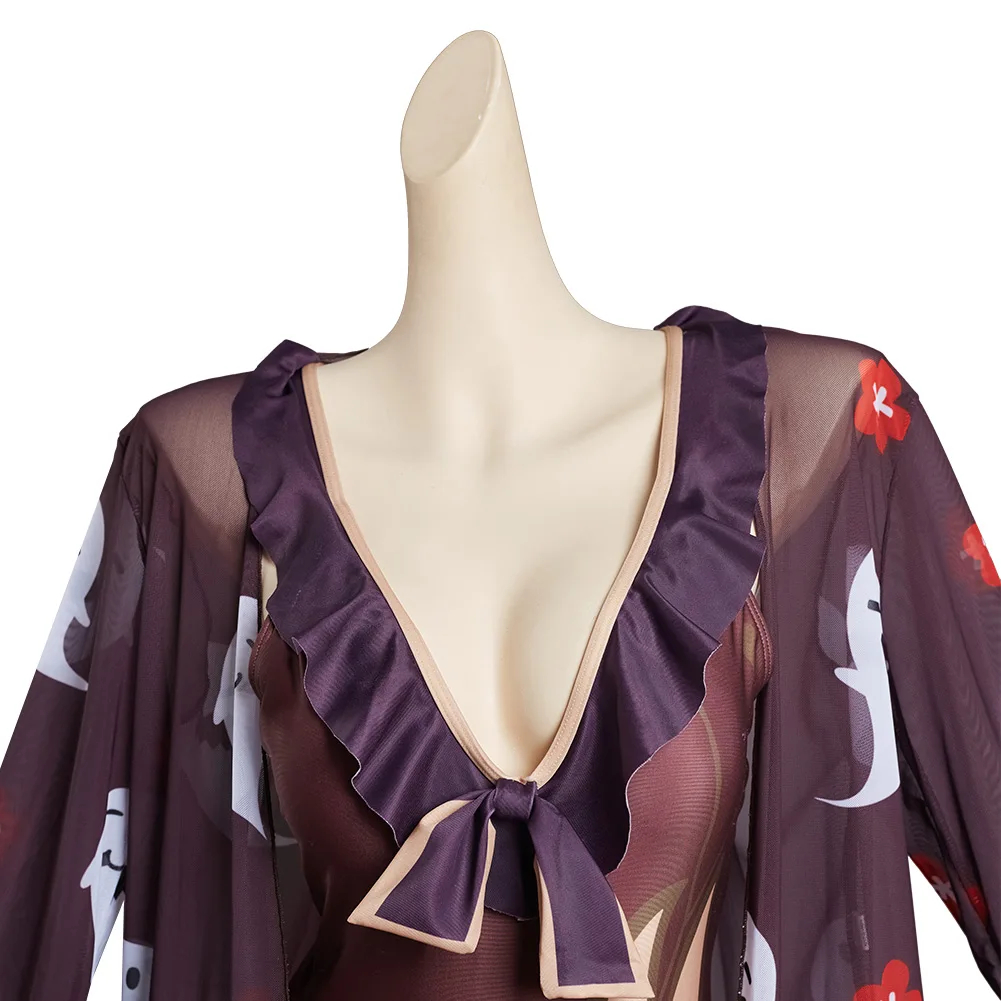 Genshin Impact Hu Tao Cosplay Costume Jumpsuit Swimwear Cloak Outfits Halloween Carnival Suit
