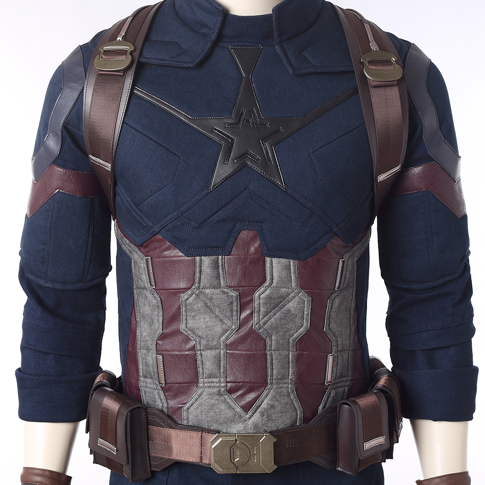Marvel Movie Avengers Infinity War Captain America Steve Rogers Blue Battle Suit Halloween Cosplay Costume Full Set M20180193