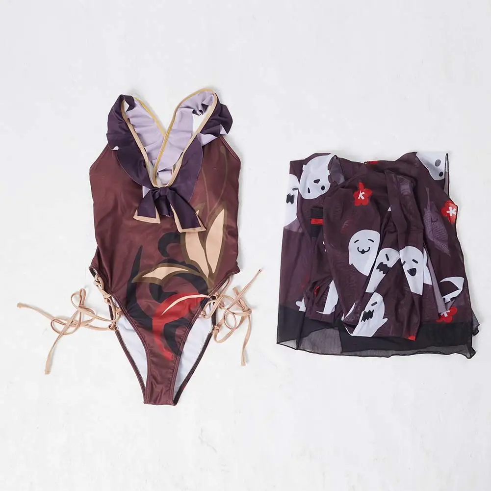 Genshin Impact Hu Tao Cosplay Costume Jumpsuit Swimwear Cloak Outfits Halloween Carnival Suit