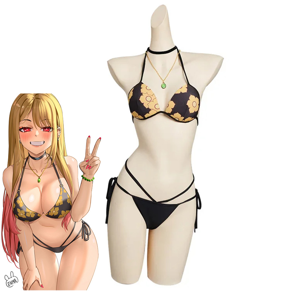 Anime My Dress-Up Darling Cosplay Kitagawa Marin Swimsuit Sexy Neck Bikini Set Summer Beach Party