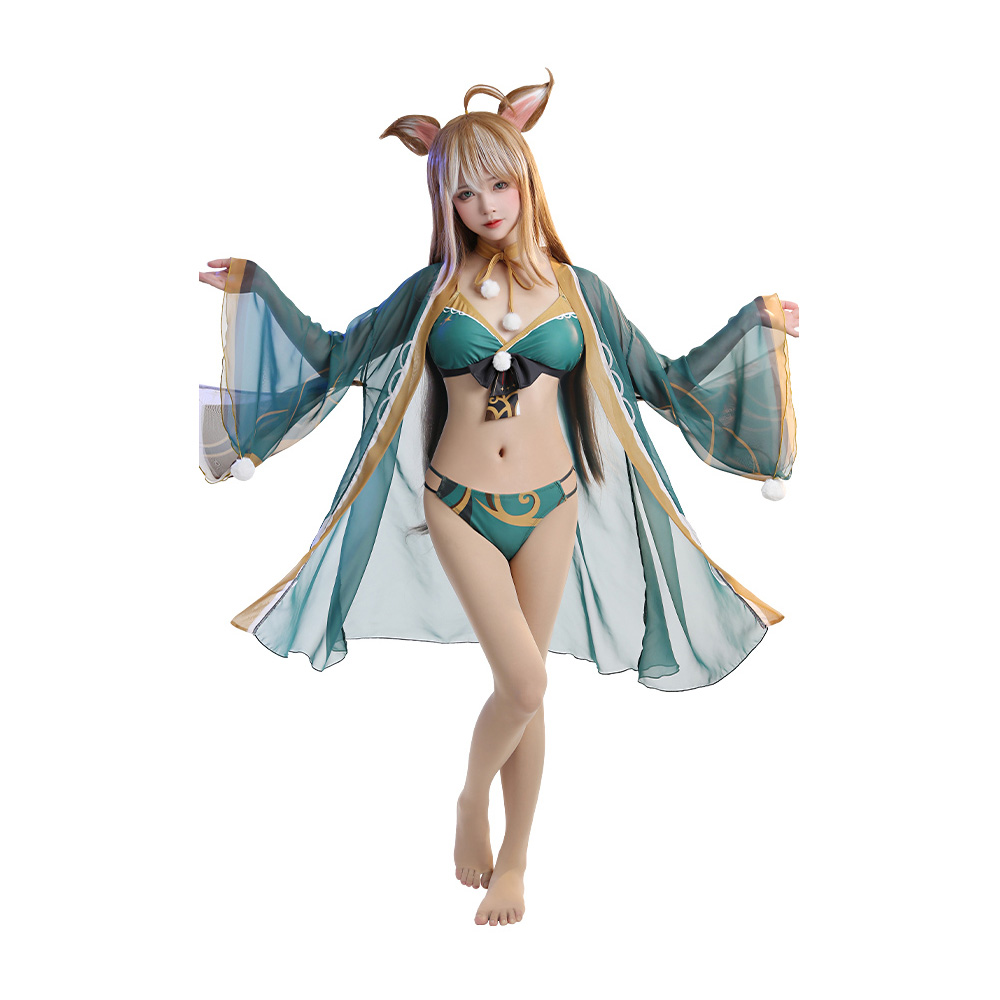 Anime New Skin Swimsuit Bikini With Kimono Cover Up Women Venti Hutao Cosplay Swimwear 