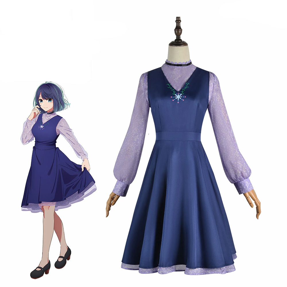 Anime Oshi No KoKurokawa Akane Cosplay Costume Wig Blue Dress 