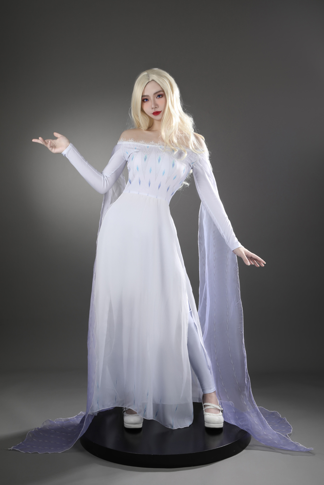 Movie Frozen 2 Princess Elsa Queen Ice Blue Cosplay Costume Dress Gown4559