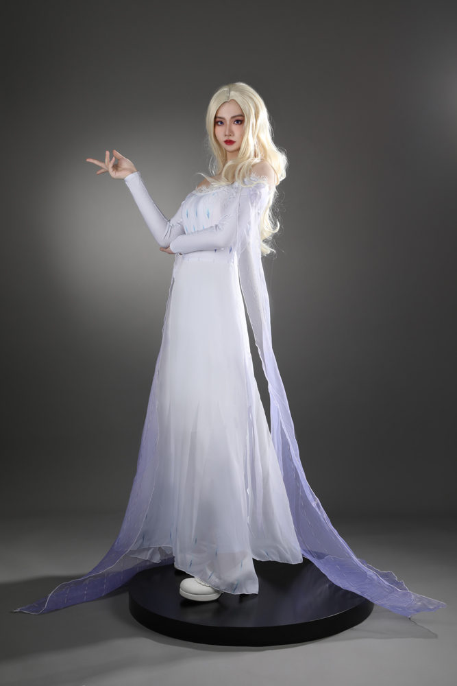 Movie Frozen 2 Princess Elsa Queen Ice Blue Cosplay Costume Dress Gown4559