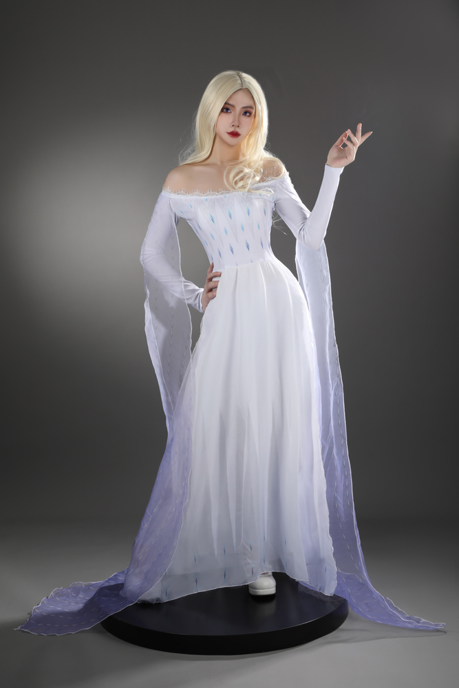 Movie Frozen 2 Princess Elsa Queen Ice Blue Cosplay Costume Dress Gown4559