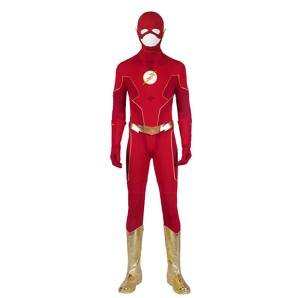 DC Movie The Flash S8 Cosplay Costumes Barry Allen Suit With Golden Boots 4906