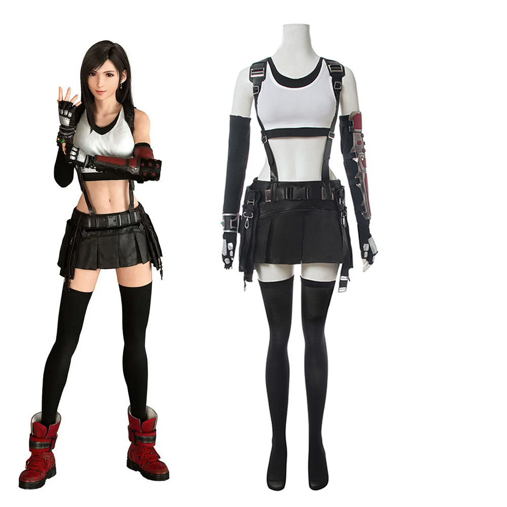 Final Fantasy VII Tifa turnart cosplay costume women dress wig Black Brown