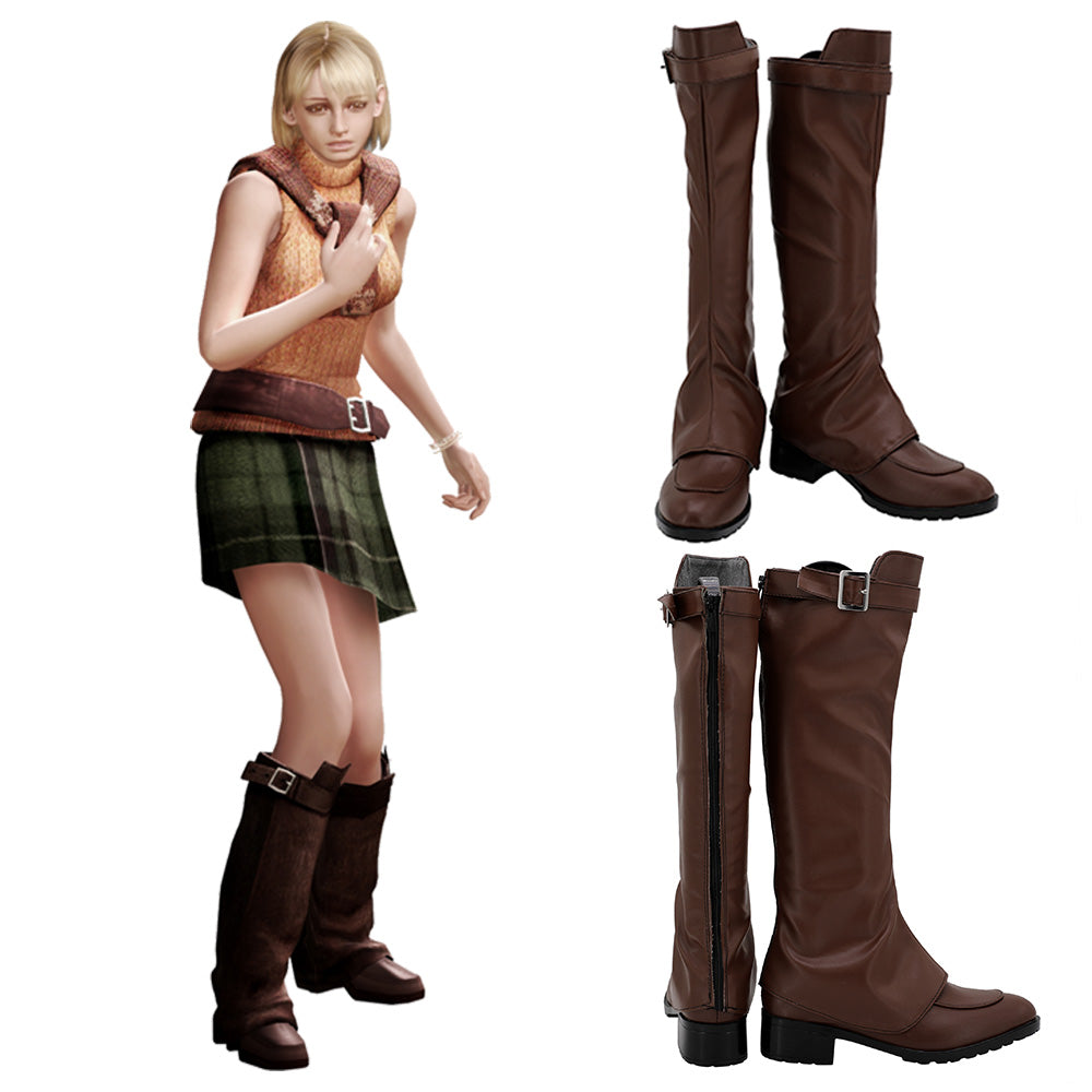 Resident Evil 4 Ashley Graham Brown Cosplay Shoes Boots