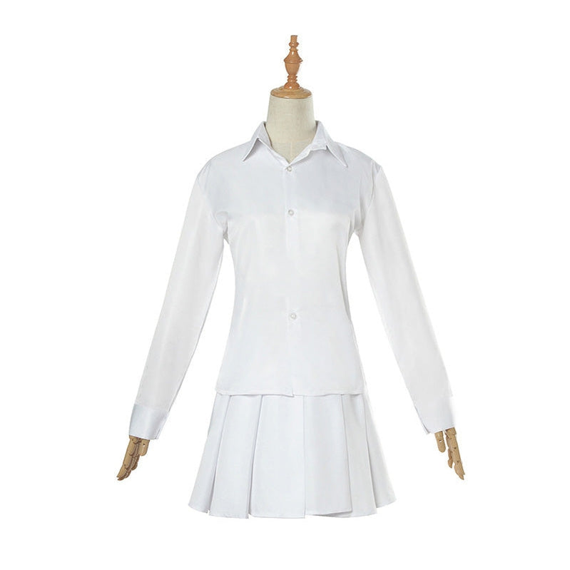 Anime The Promised Neverland Emma White Shirt Skirt Suit Cosplay Costume With Free Tattoo Sticker