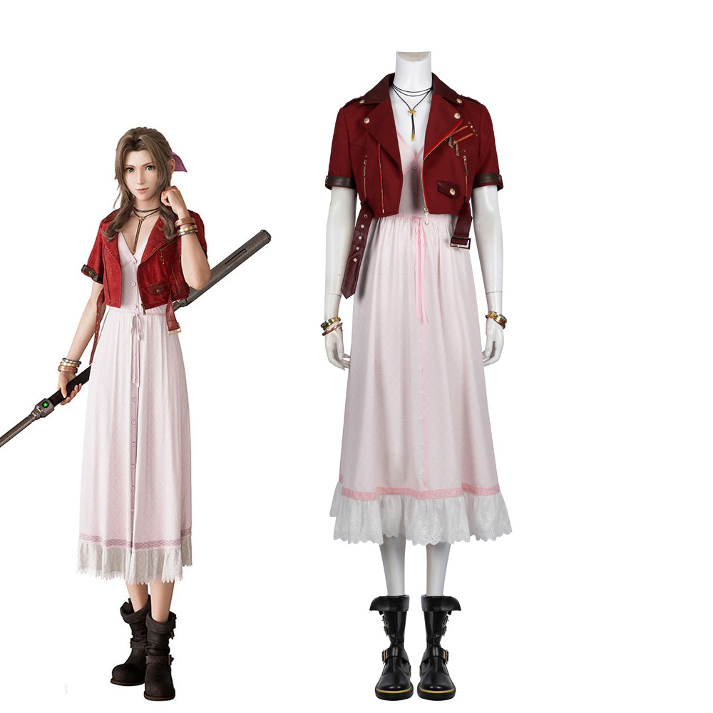 Final Fantasy VII Rebirth Aerith Gainsborough Cosplay Costume Coat Dress Boots