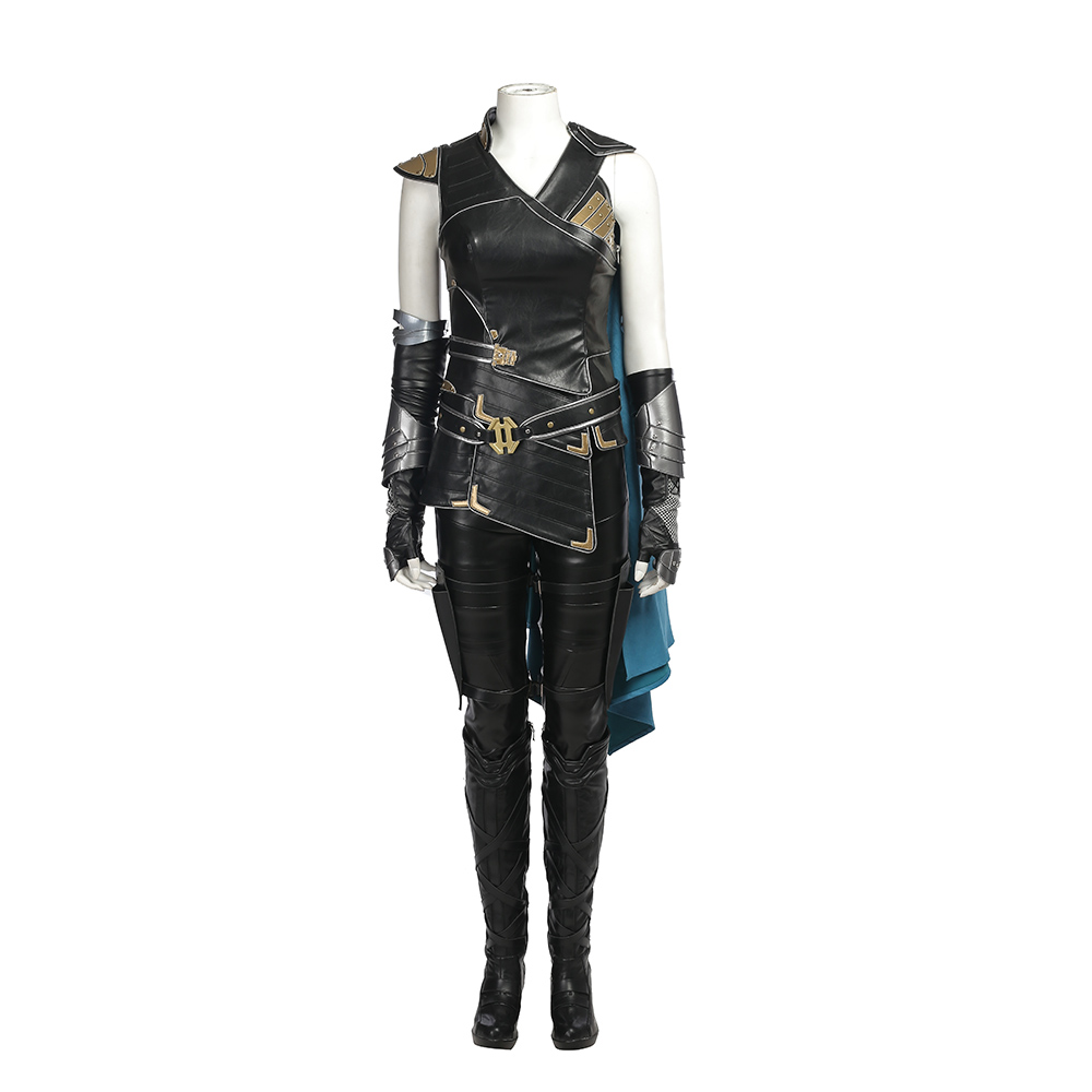 Marvel Movie Thor Ragnarok Valkyrie Black Battle Suit Halloween Cosplay Costume Blue Cloak M20170165