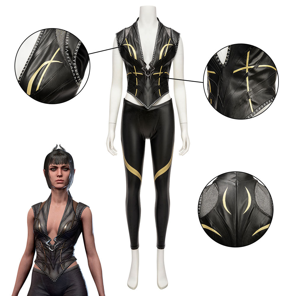 Game Baldur's Gate 3 Shadowheart Camp Cosplay Costume Women Sexy Leather Deep