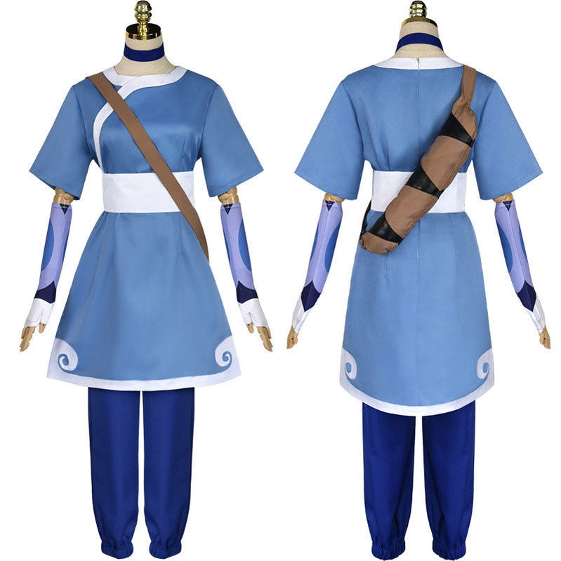 Anime Avatar: The Last Airbender Katara Blue Dress Outfit Cosplay Costumes