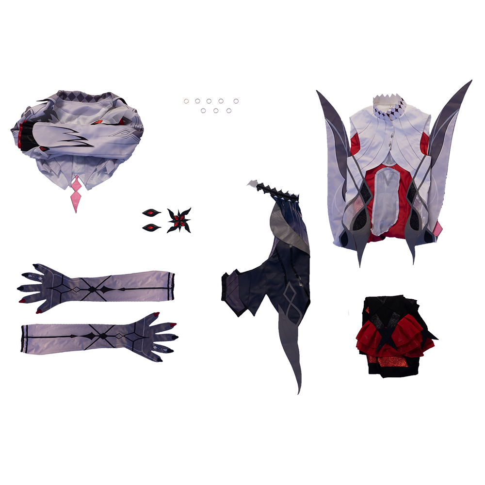 Genshin Impact The Knav Arlecchino Cosplay Costume Cape  Wig Gloves Earrings  Shirt  Eleven Fatui Harbingers  Fur Collar