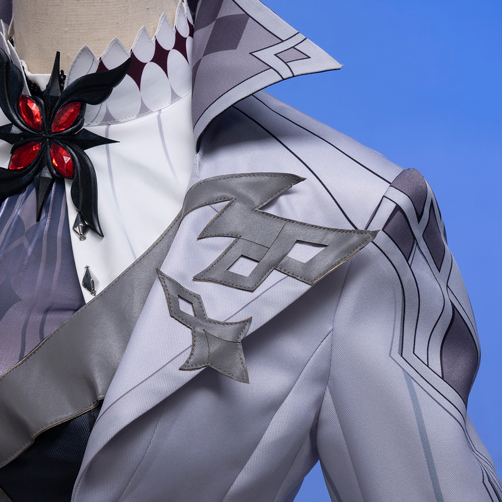 Genshin Impact The Knav Arlecchino Cosplay Costume Cape  Wig Gloves Earrings  Shirt  Eleven Fatui Harbingers  Fur Collar