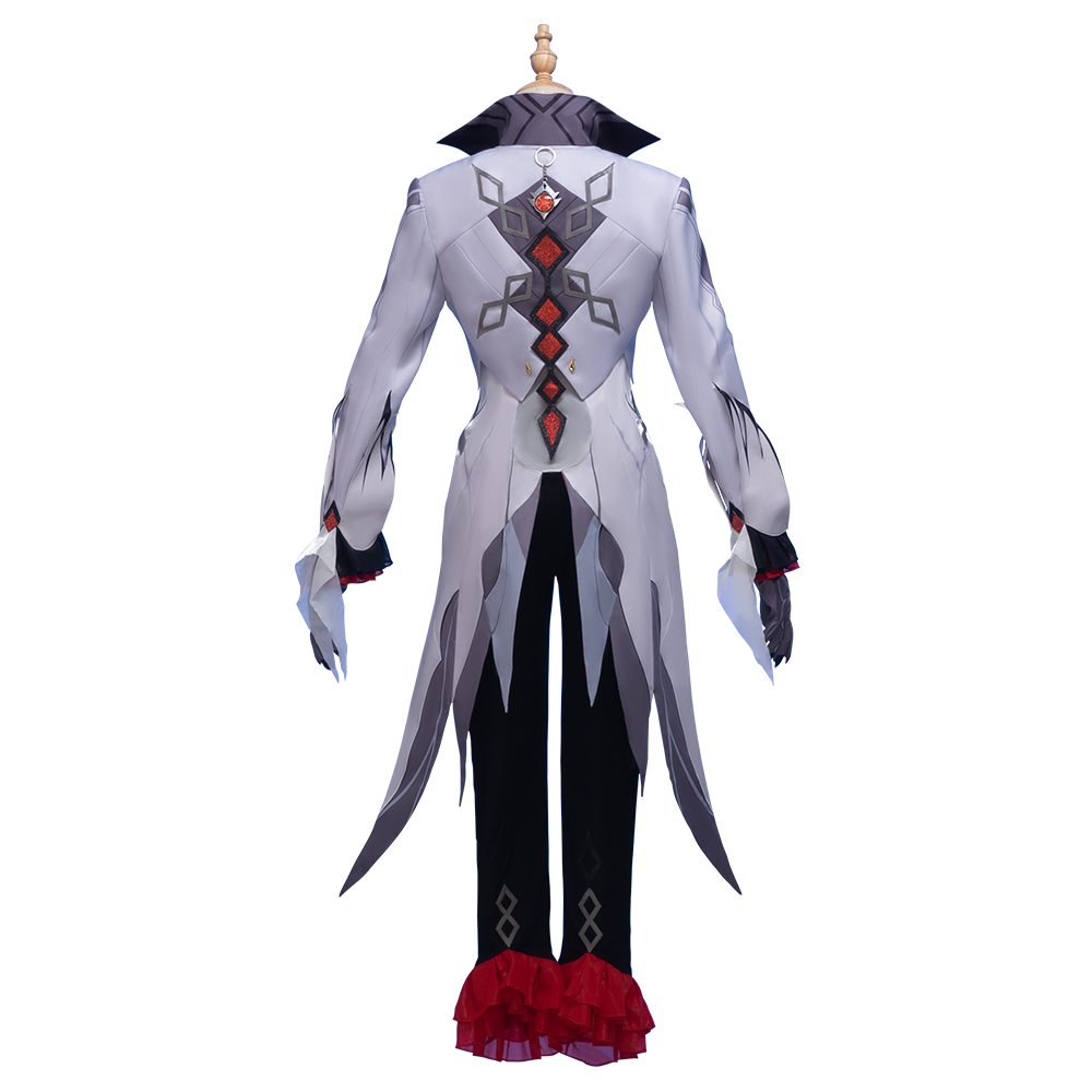Genshin Impact The Knav Arlecchino Cosplay Costume Cape  Wig Gloves Earrings  Shirt  Eleven Fatui Harbingers  Fur Collar