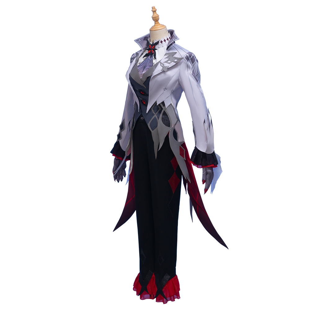 Genshin Impact The Knav Arlecchino Cosplay Costume Cape  Wig Gloves Earrings  Shirt  Eleven Fatui Harbingers  Fur Collar