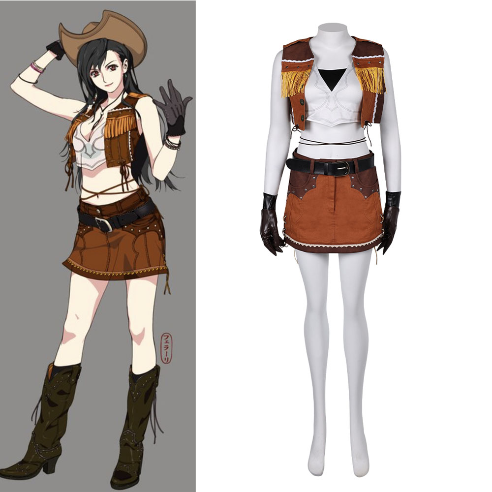 Game Final Fantasy VII Tifa Lockhart Women Brown Suit Cosplay Costume