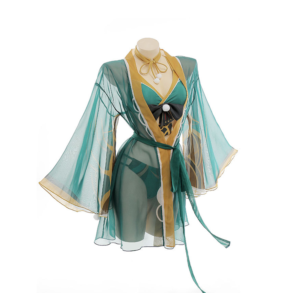 Anime New Skin Swimsuit Bikini With Kimono Cover Up Women Venti Hutao Cosplay Swimwear 