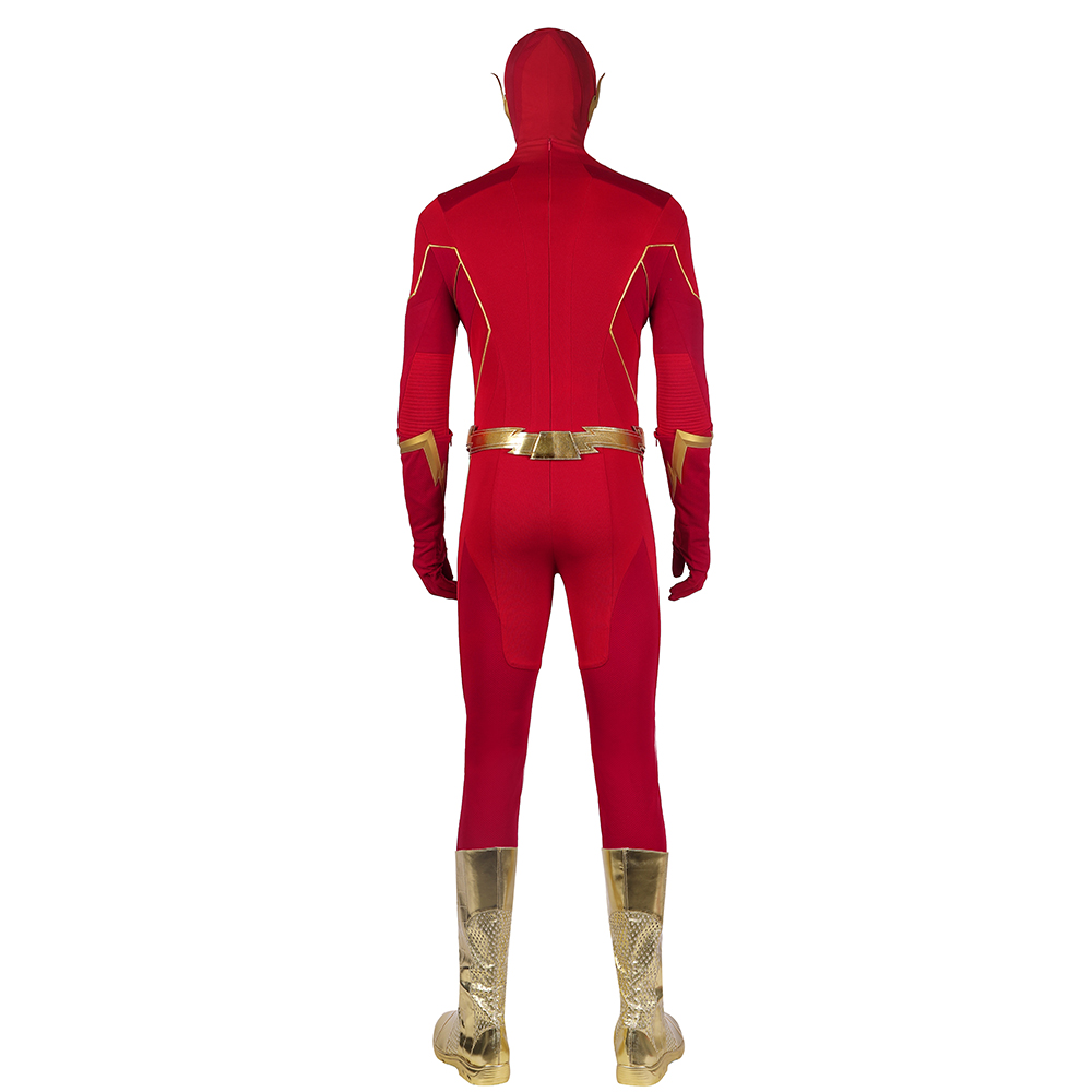 DC Movie The Flash S8 Cosplay Costumes Barry Allen Suit With Golden Boots 4906