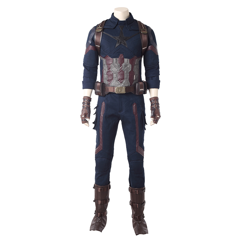 Marvel Movie Avengers Infinity War Captain America Steve Rogers Blue Battle Suit Halloween Cosplay Costume Full Set M20180193