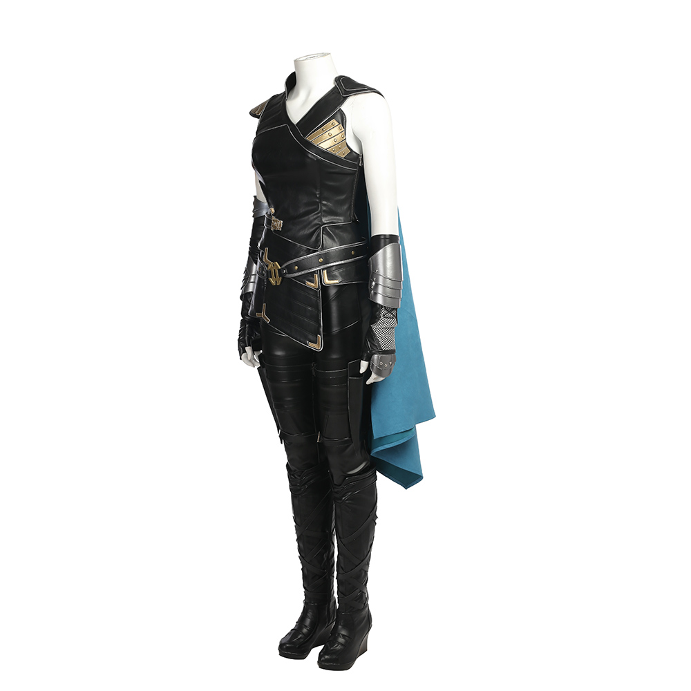 Marvel Movie Thor Ragnarok Valkyrie Black Battle Suit Halloween Cosplay Costume Blue Cloak M20170165