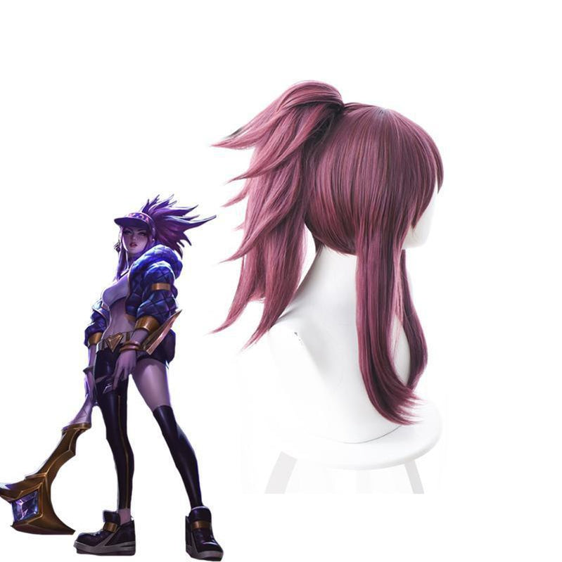 League of Legends KDA Skin Akali 45cm Long Purple Ponytail Cosplay Wigs