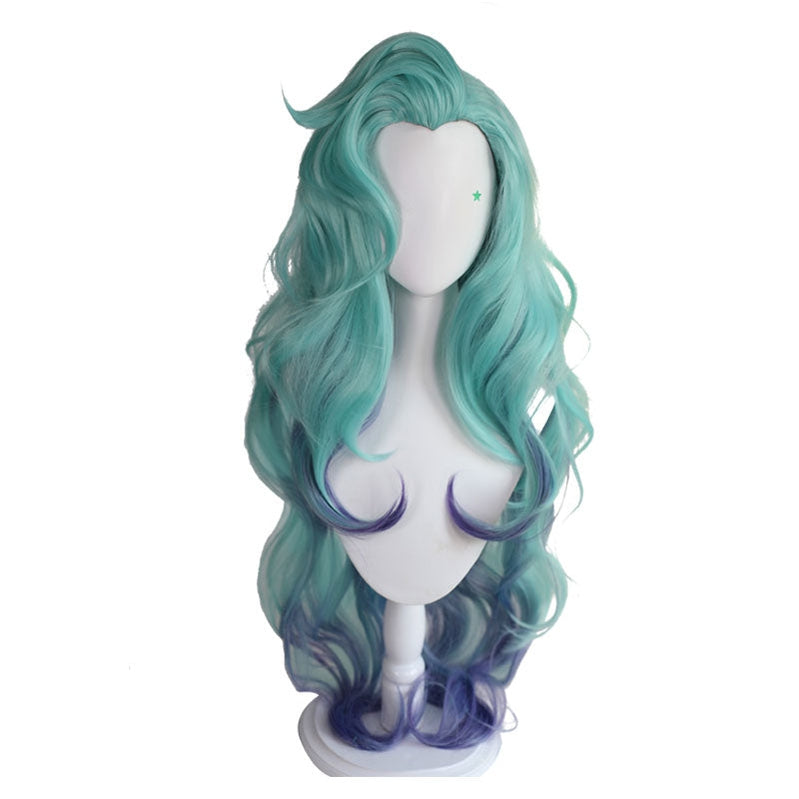 Game LOL KDA All Out Seraphine 100cm Long Green Gradient Purple Wavy Cosplay Wigs