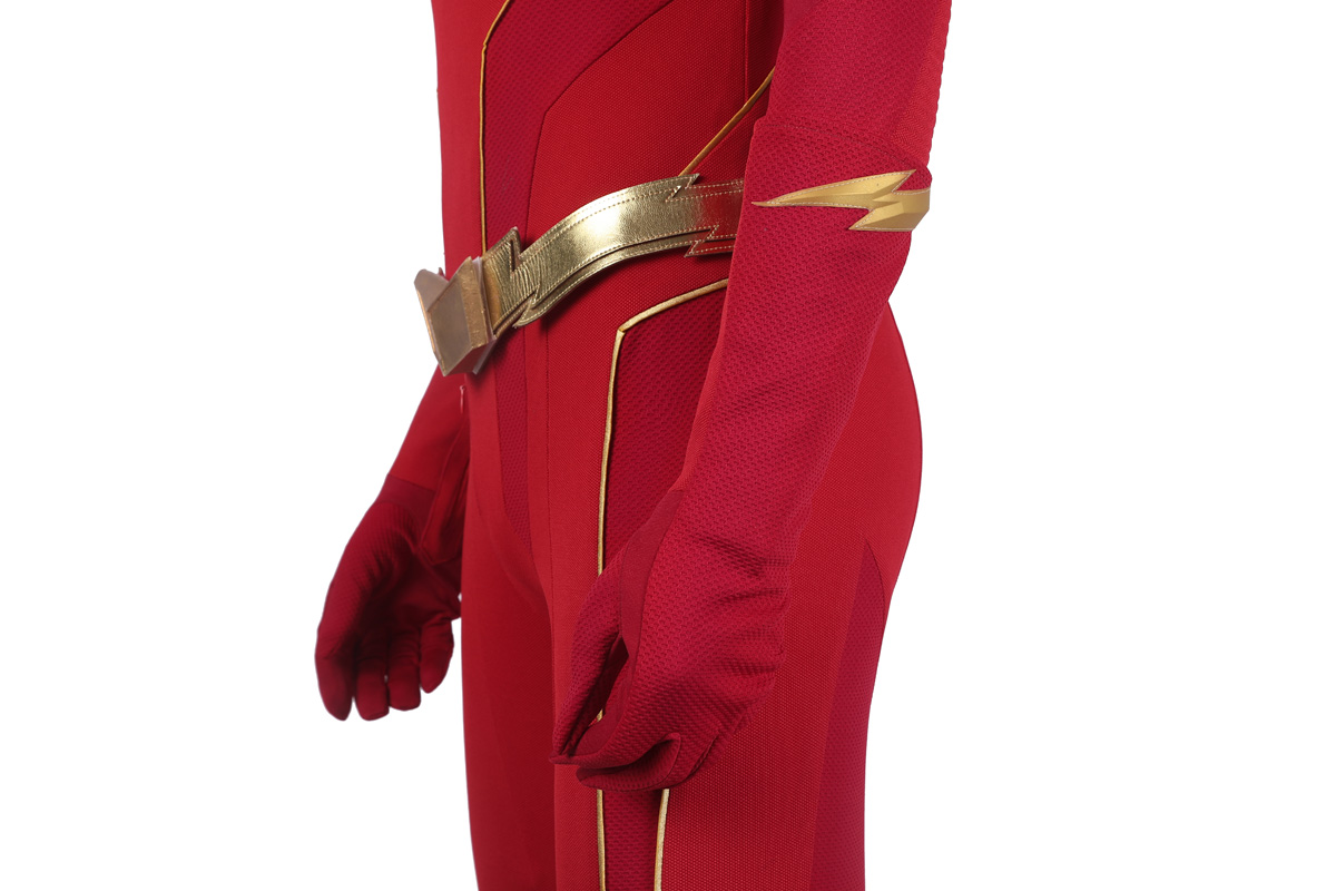 DC Movie The Flash S8 Cosplay Costumes Barry Allen Suit With Golden Boots 4906