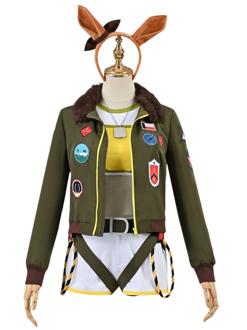 Uma Musume Pretty Derby Mayano Top Gun Cosplay Costume Green Jacket Suit
