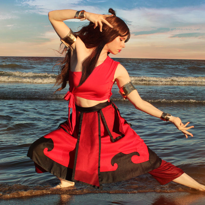 Anime Avatar: The Last Airbender Katara Red Dress Outfit Cosplay Costume