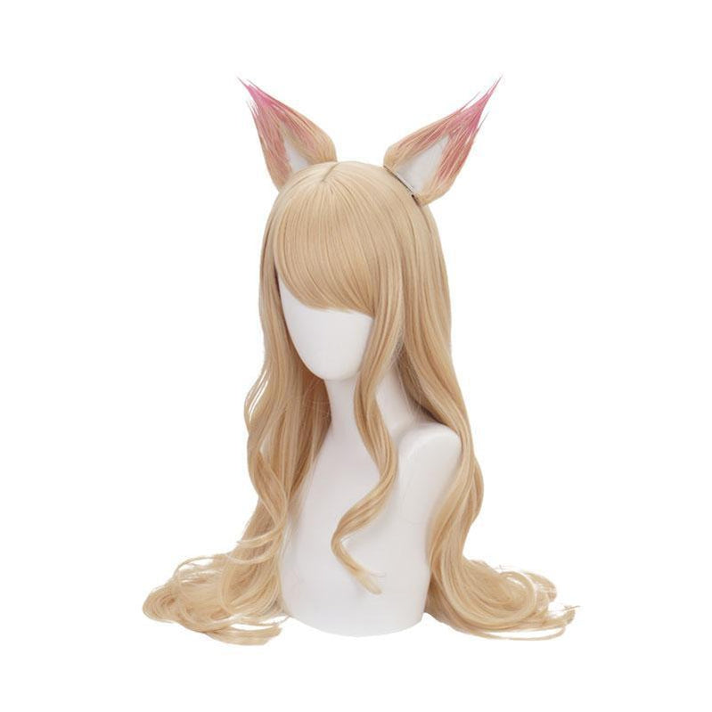 LOL KDA Nine-Tailed Fox Ahri Long Straight Blonde Cosplay Wigs With Ears