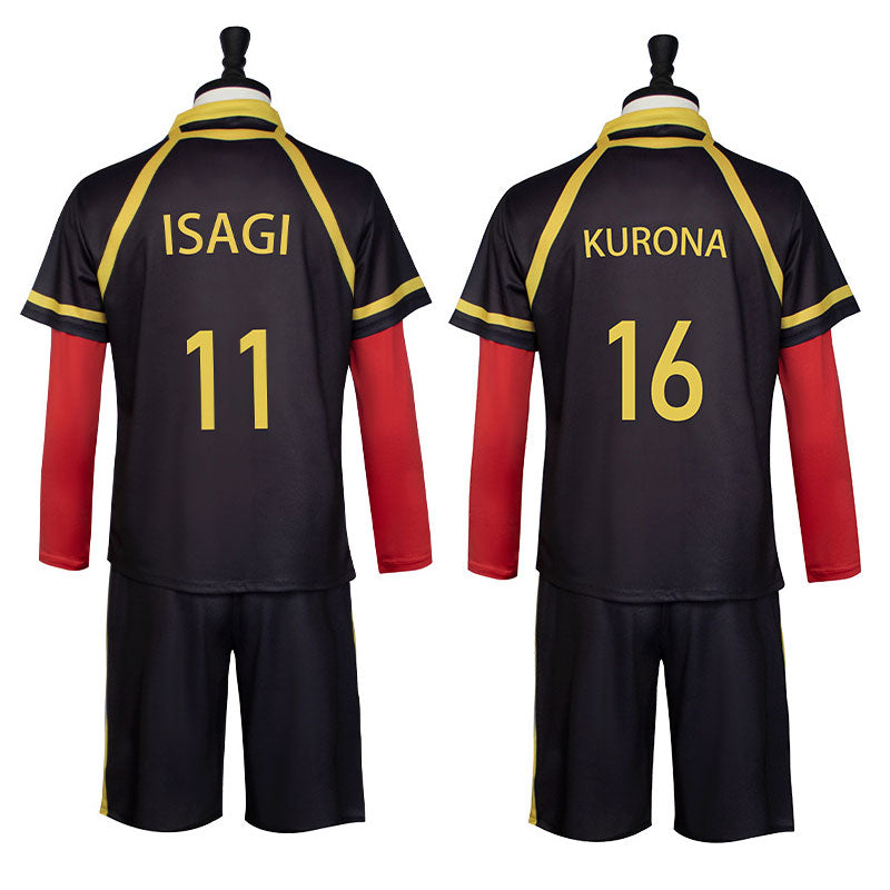 Anime Blue Lock Yoichi Isagi Jerseys Black Cosplay Costumes