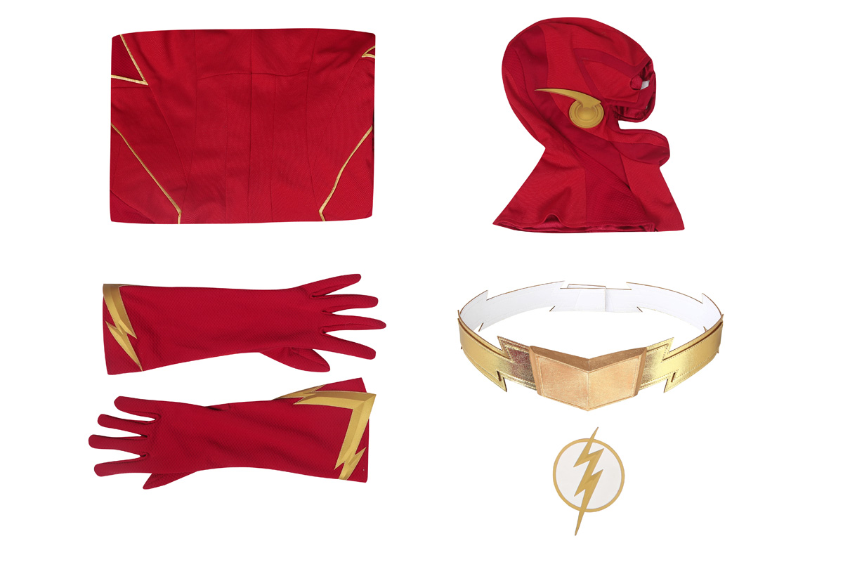 DC Movie The Flash S8 Cosplay Costumes Barry Allen Suit With Golden Boots 4906