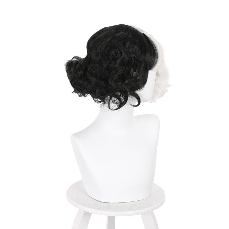 Movie Cruella Cruella De Vil Black White Bangs Curly Cosplay Wigs