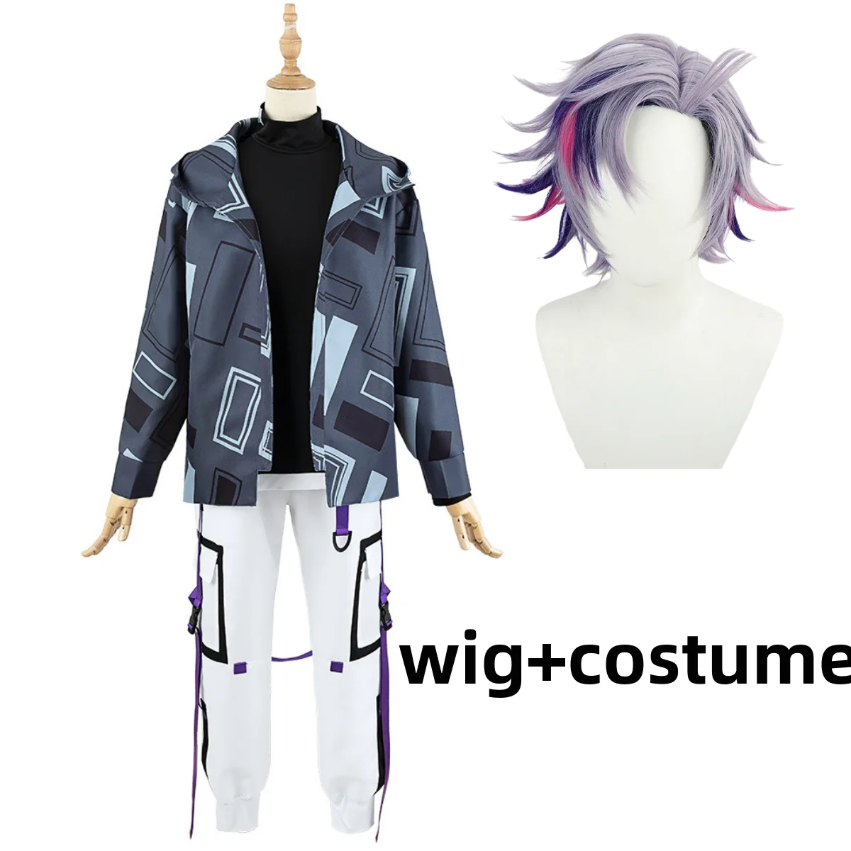 Anime Virtual Youtuber Fuwa Minato Cosplay Costume Wig Daily Uniform Hooded Coat Man Woman Party