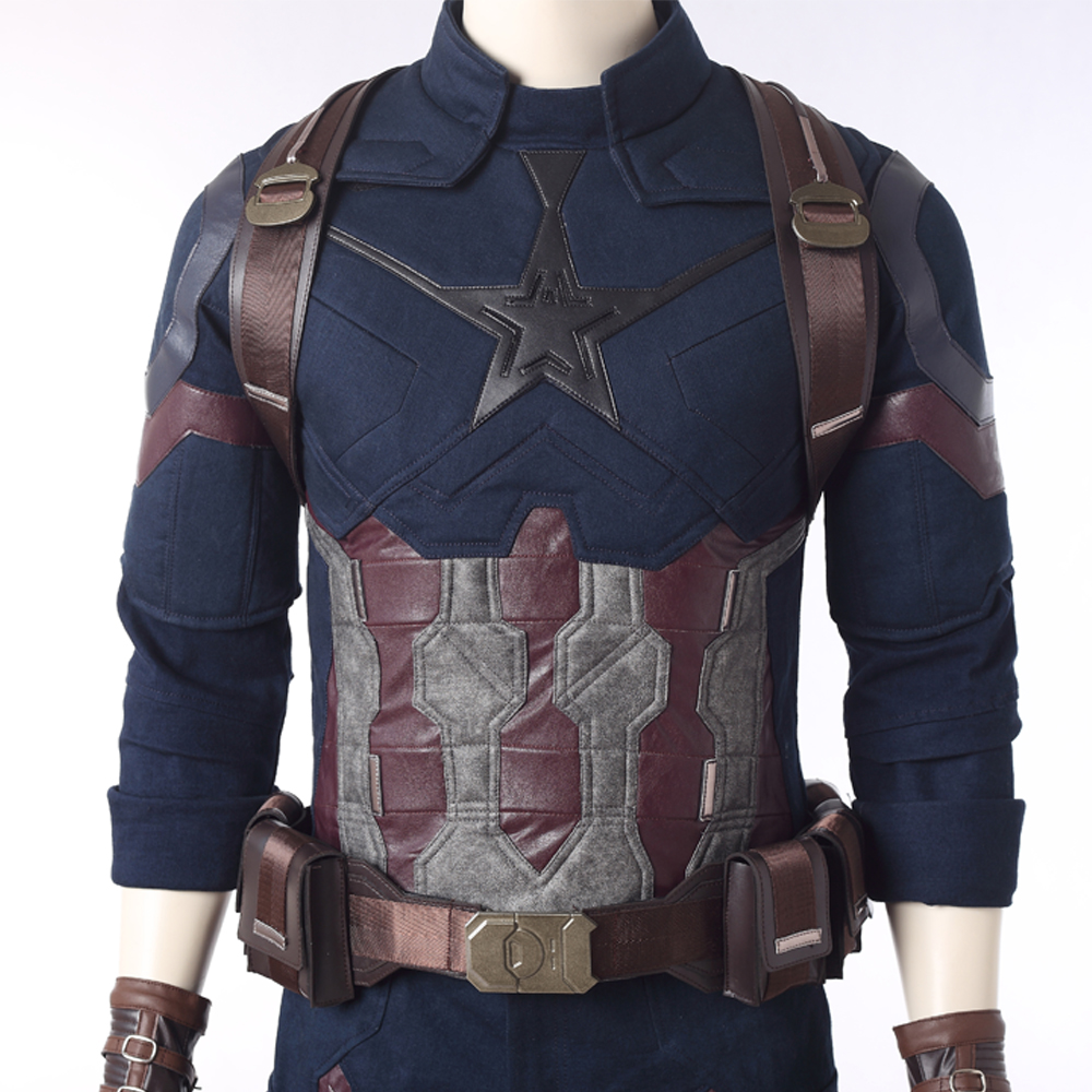 Marvel Movie Avengers Infinity War Captain America Steve Rogers Blue Battle Suit Halloween Cosplay Costume Full Set M20180193
