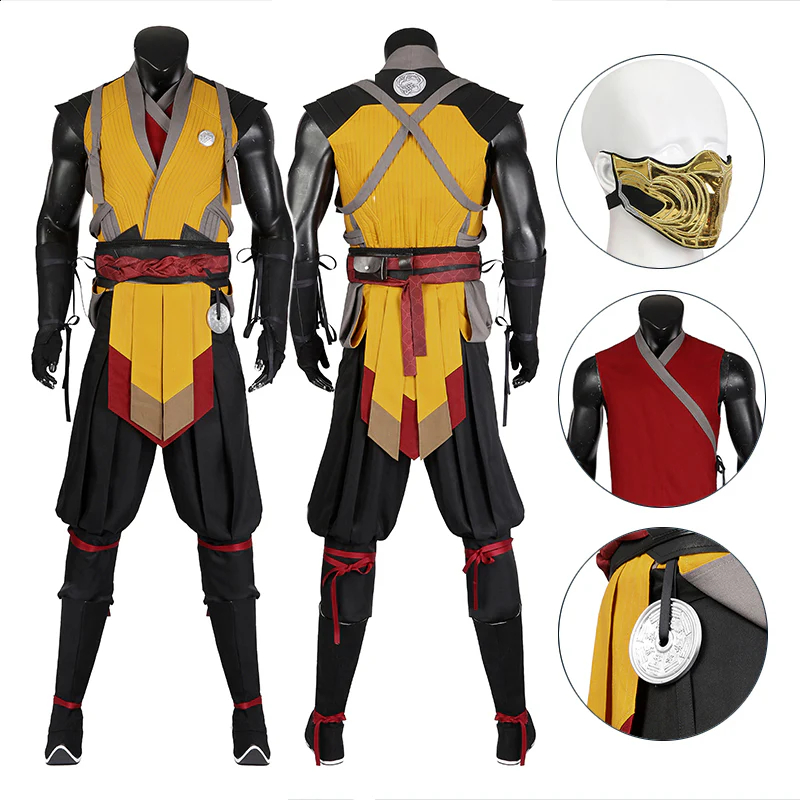 Mortal Kombat Scorpion Top Pants Mask Full Outfits Party Carnival Halloween Cosplay Costume