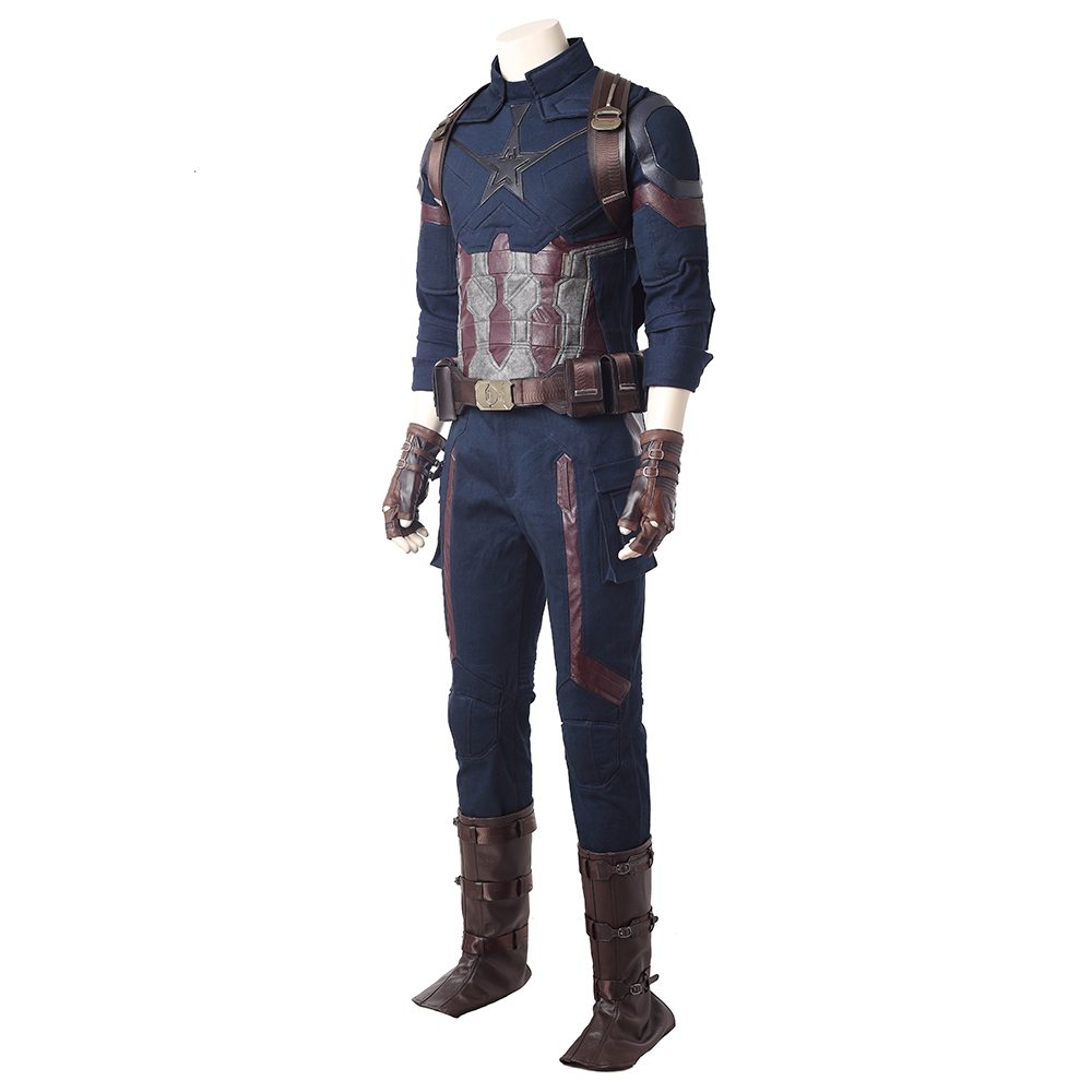 Marvel Movie Avengers Infinity War Captain America Steve Rogers Blue Battle Suit Halloween Cosplay Costume Full Set M20180193