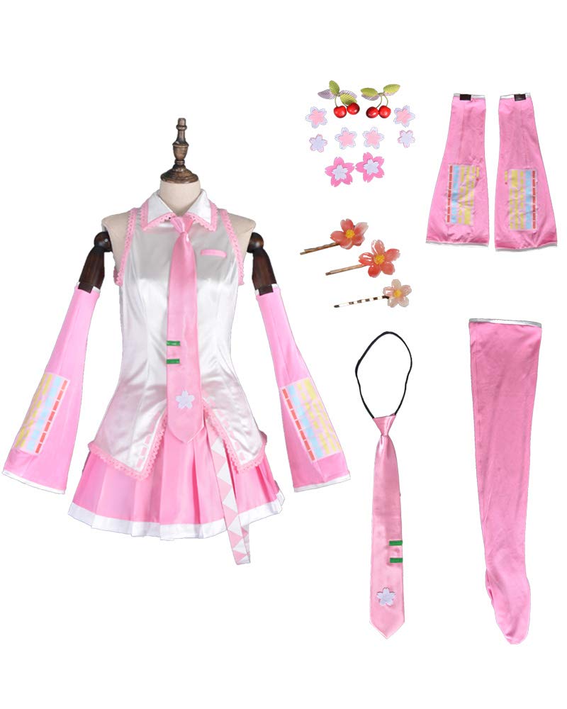 Haikyuu Women Pink Cosplay Dress with Socks Hair Pins Halloween Costume