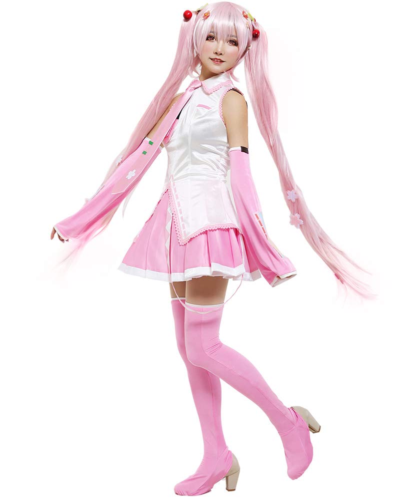 Haikyuu Women Pink Cosplay Dress with Socks Hair Pins Halloween Costume