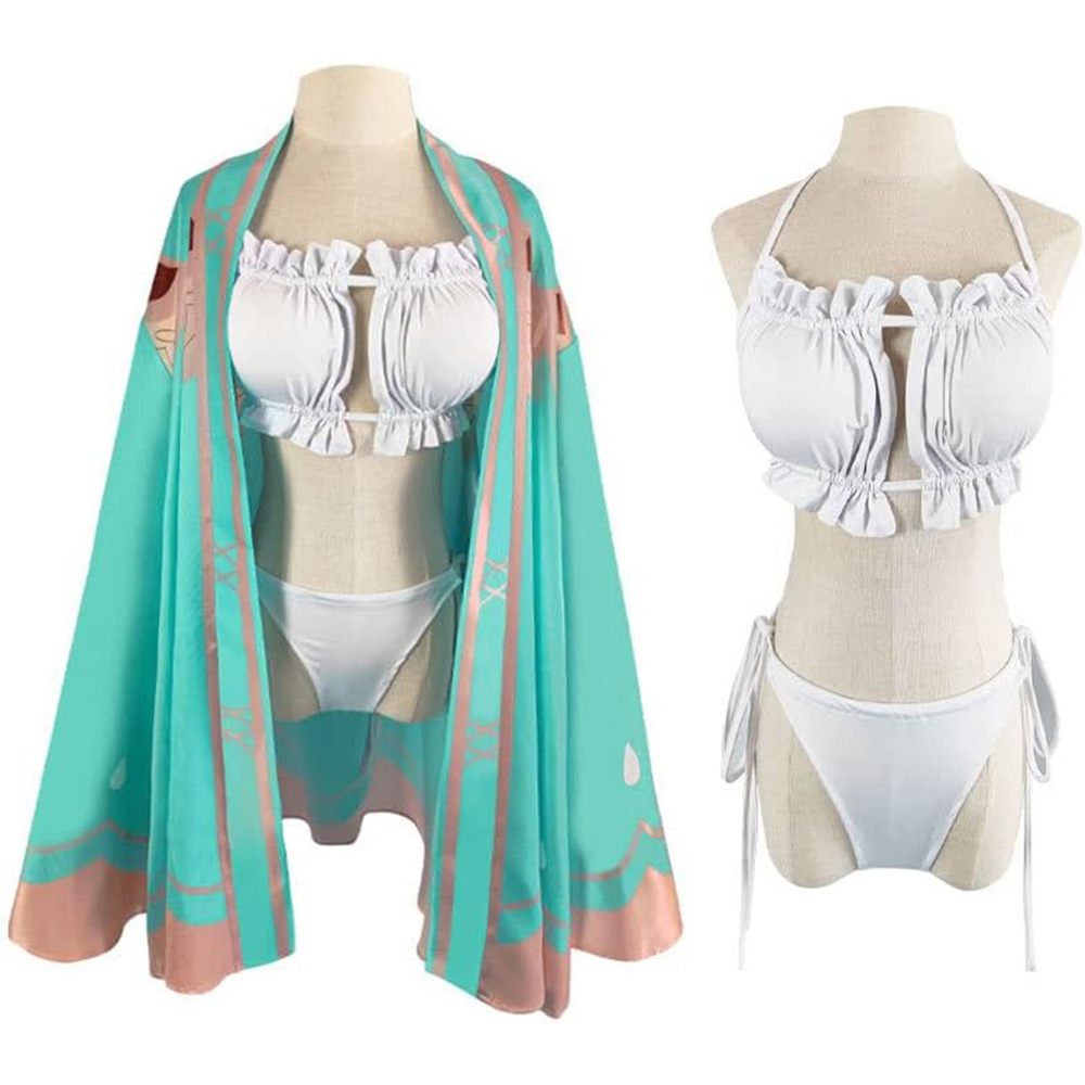 Anime New Skin Swimsuit Bikini With Kimono Cover Up Women Venti Hutao Cosplay Swimwear Sexy Swim Bathing Suit