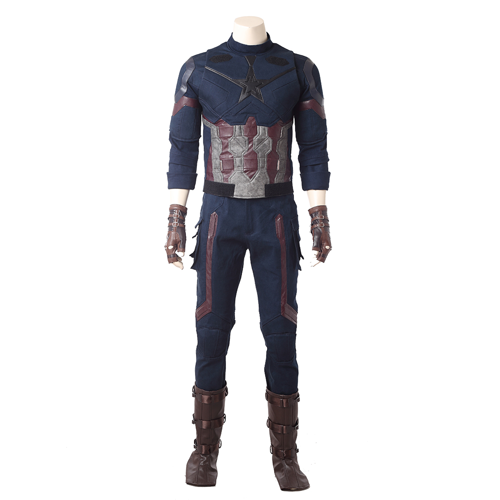 Marvel Movie Avengers Infinity War Captain America Steve Rogers Blue Battle Suit Halloween Cosplay Costume Full Set M20180193