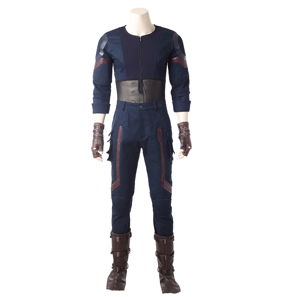 Marvel Movie Avengers Infinity War Captain America Steve Rogers Blue Battle Suit Halloween Cosplay Costume Full Set M20180193