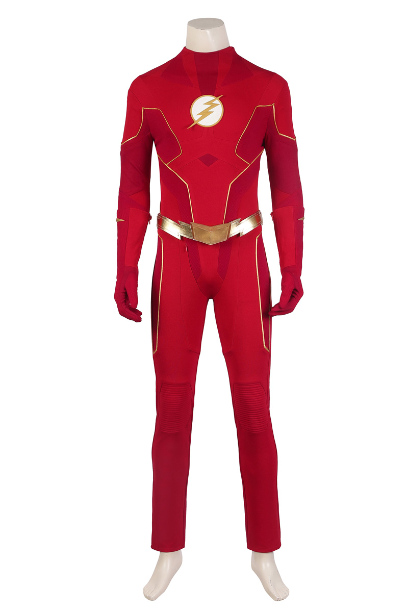 DC Movie The Flash S8 Cosplay Costumes Barry Allen Suit With Golden Boots 4906