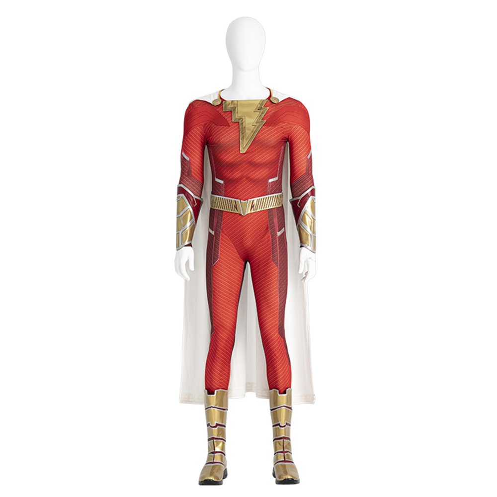  Shazam Fury Of The Gods Shazam Red Bodysuit Halloween Cosplay Costume Full Set DC Movie