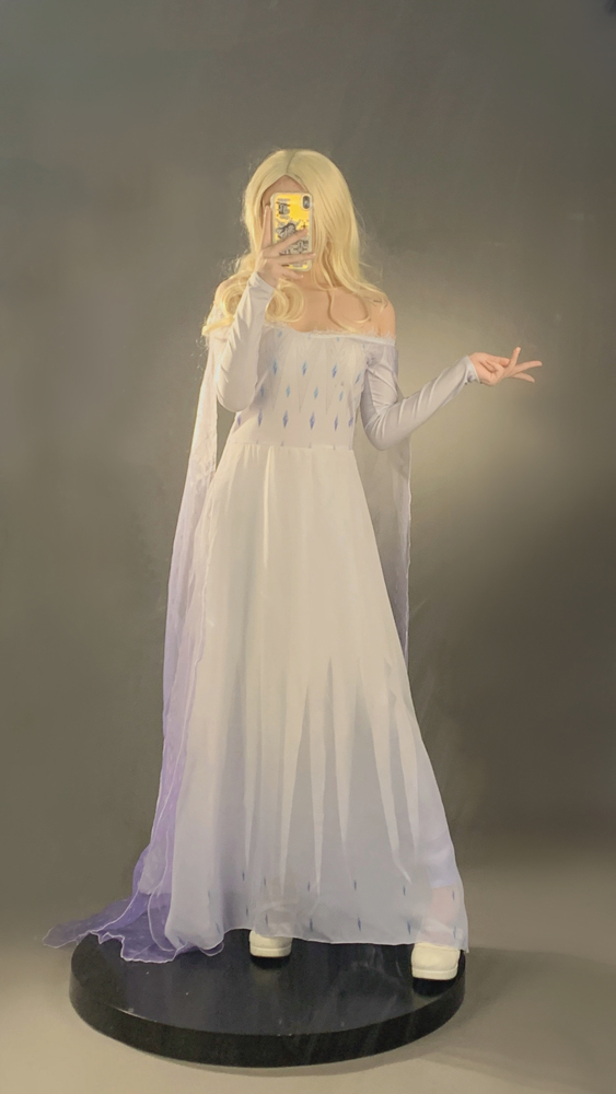 Movie Frozen 2 Princess Elsa Queen Ice Blue Cosplay Costume Dress Gown4559